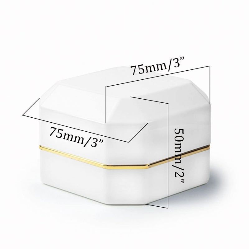 AVESON Luxury Ring Box, Square Velvet Wedding Ring Case Jewelry Gift Box with LED Light for Proposal Engagement Wedding, White - Image 3